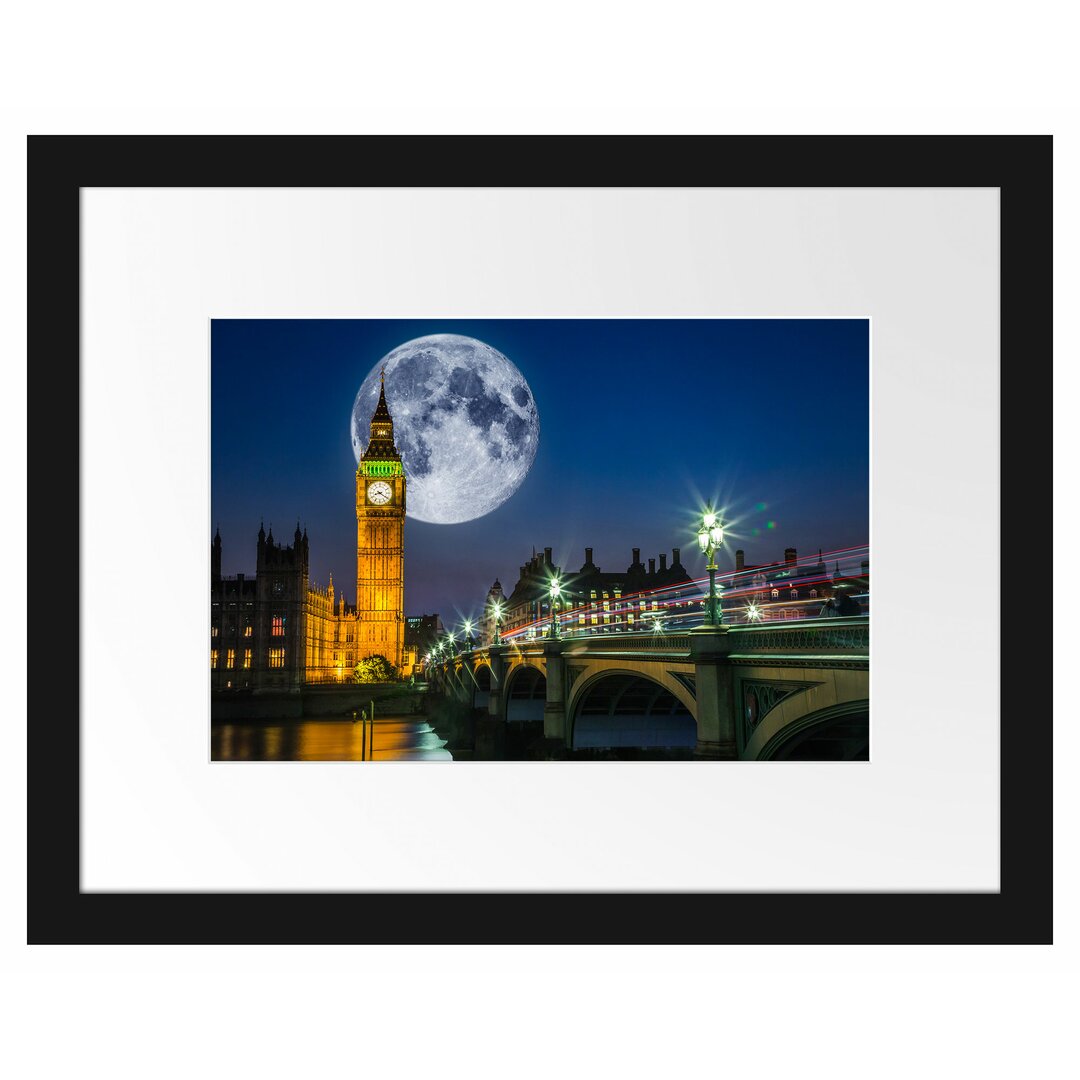 Gerahmtes Poster Big Ben vor Mond in London