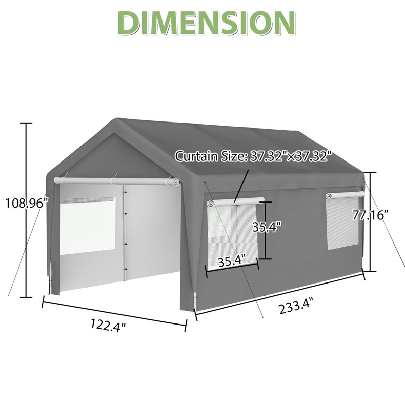 Abri d'auto 10 x 20 pi -, fenêtres ventilées avec cadre galvanisé imperméable, facile à assembler