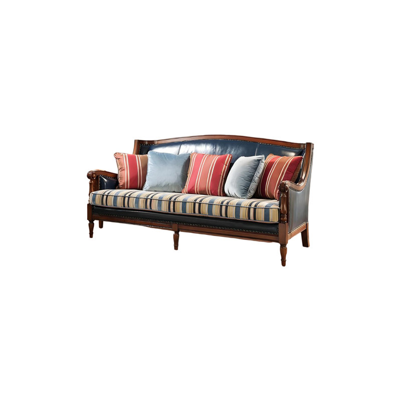 78.34"Classical Three-Seater Sofa, Solid Wood Frame with Top Grain Leather on Contact Surfaces