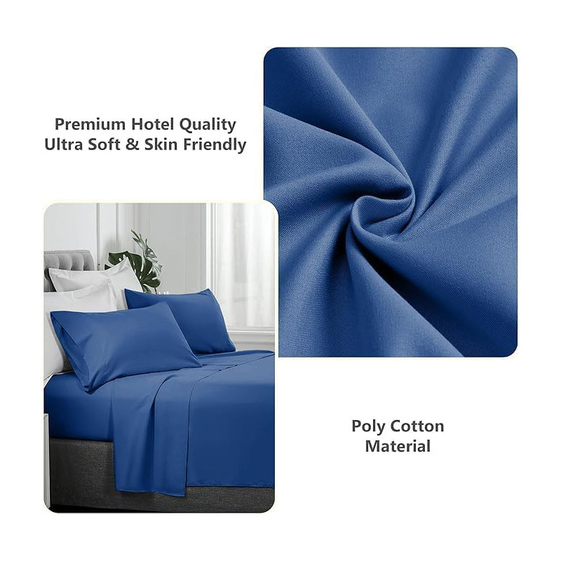 Ranarda Cotton Blend Percale Flat Sheet, Single (3'), Mid Blue
