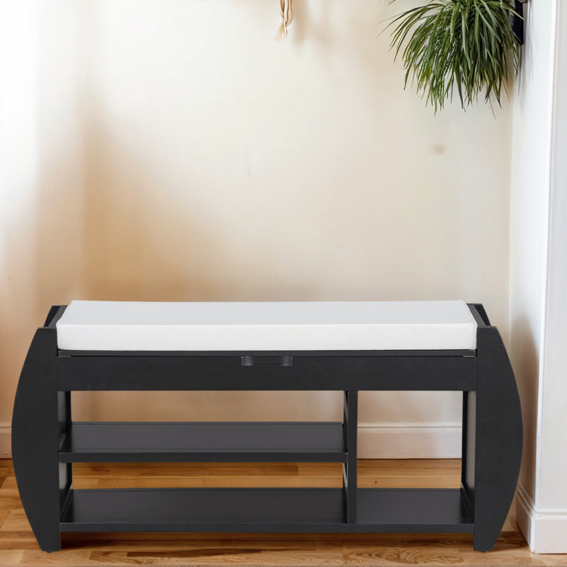 Banc de rangement en tissu, H 18,28 po x l 42 po x P 13 po, Noir, noir, noir, noir