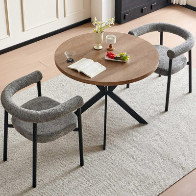 37-in Round Dining Table Set for 2, Rustic Brown Kitchen Table with Industrial Gray Dining Chairs Set for Dining Room, Farmhouse Living Room Coffee Ta