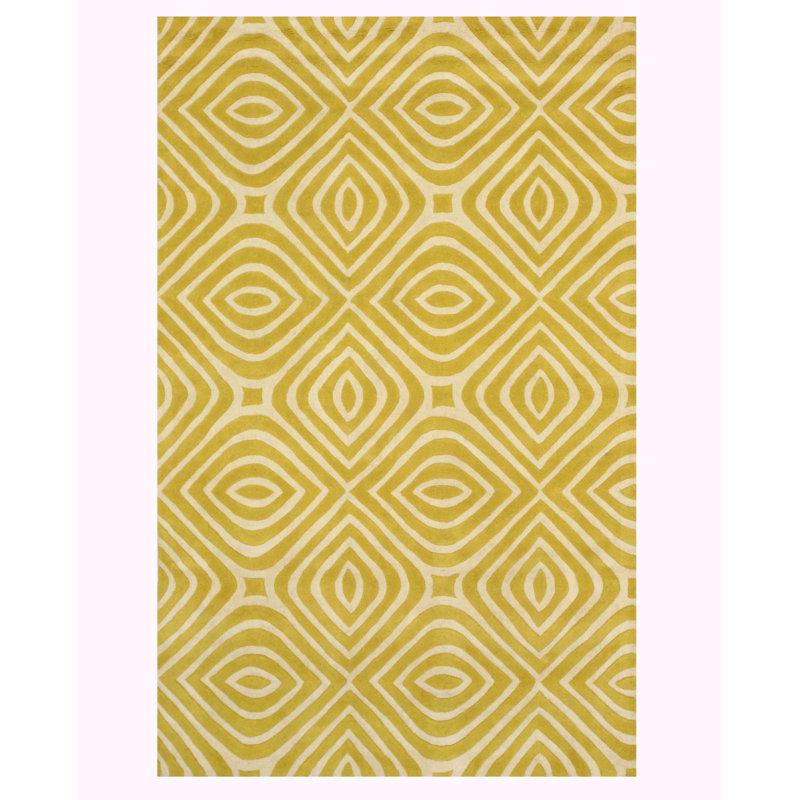 Tapis jaune en laine touffeté à la main Marla, Rectangle 8 pi 9 po x 11 pi 9 po