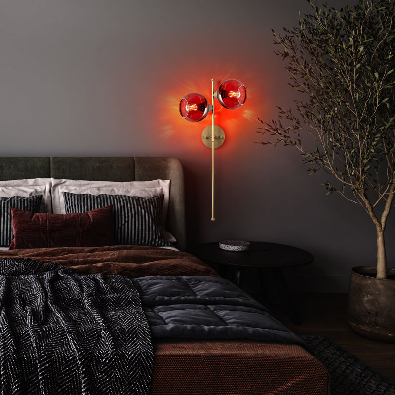 Elegant Wall Lamp with Metal Body & Glass Cap, Red and Gold Finish, 13.8 x 9.8 x 28.3 inches | Socket Type: 2 x E27 Max 40W, IP20 Rated | Perfect for Living Room, Bedroom, or Office Decor, Stylish Lighting Solution
