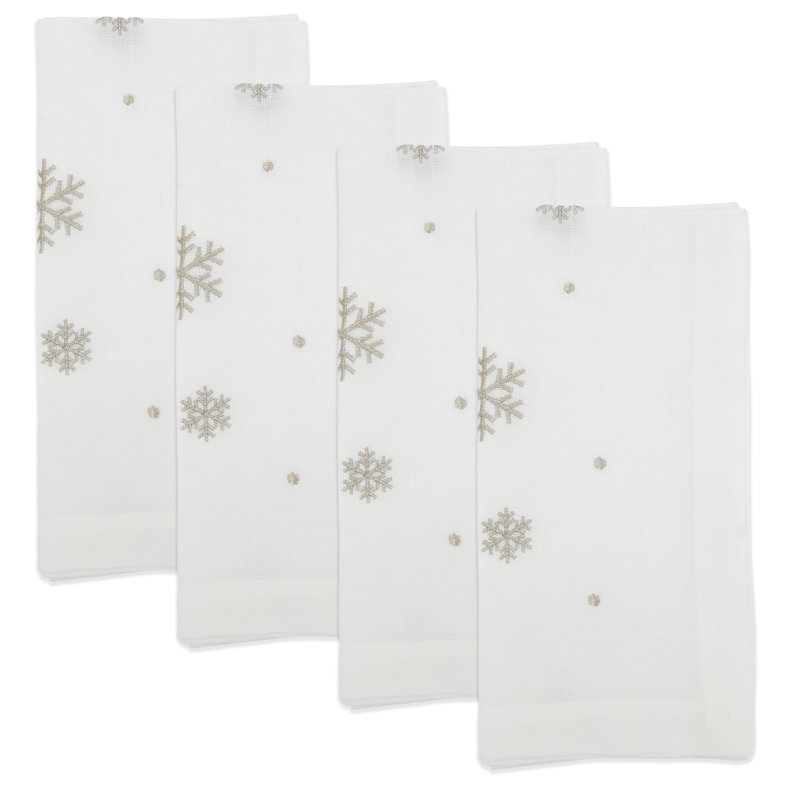 Ensemble de 4 serviettes de table en flocons de neige brodés Ice Crystal