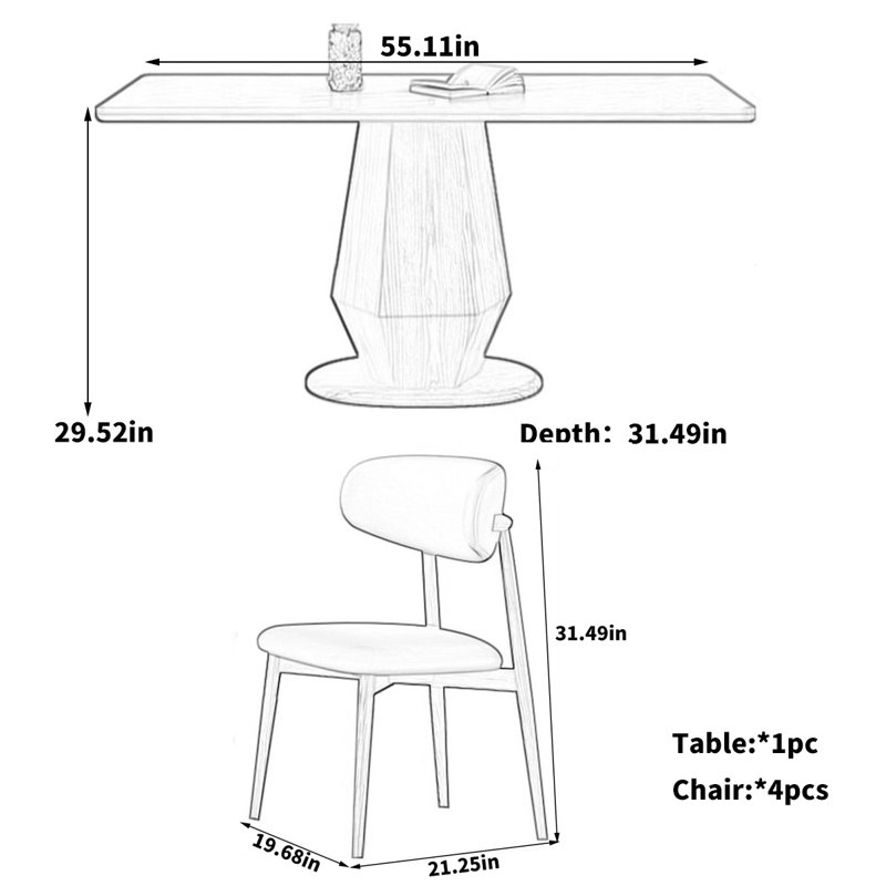 Ensemble de salle à manger rectangulaire 55,25 po x l 31,49 po 55 po
