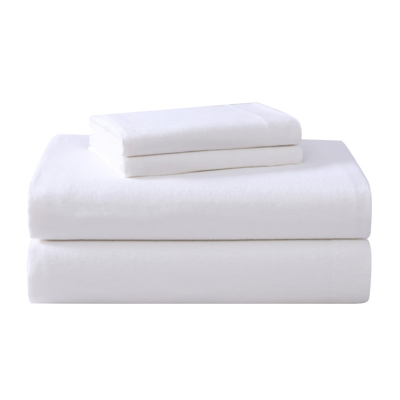 Brushed Cotton Flannel Sheet Set, Twin Sheet Set with 1 Pillowcase, Solid White