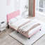 Lit double rembourré rose moderne avec tête de lit en lin - aucun sommier nécessaire, installation sans effort, cadre de plateforme stable à boutons requis, base en lattes de bois, facile à assembler, 500-738985467-738985462