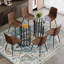 Ensemble de table et de chaises. Table de salle à manger ovale en verre trempé de 71 pouces de style luxueux à double colonne noire. Jumelé avec 6 chaises confortables en tissu brun avec un design incurvé.