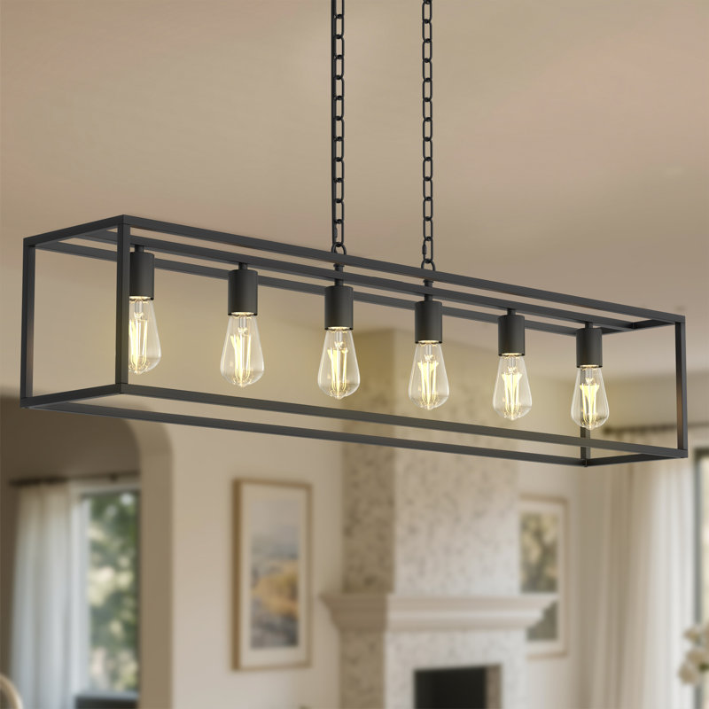 Luminaire suspendu rectangulaire en acier Kitchen Dimmable, H 8,8 po x l 44,1 po x P 8,3 po, Six lumières