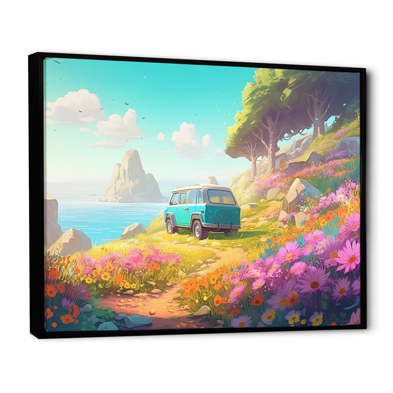 Seaside Drive IV - Imprimé, H 34 po x l 44 po x P 1,5 po, Cadre flottant noir