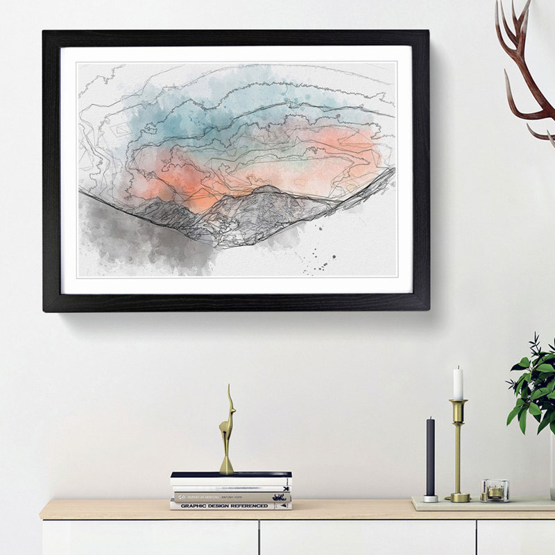 Sunrise over a Mountain in Abstract - Picture Frame Graphic Art Print, 62cm H x 87cm W x 2cm D, Black Framed
