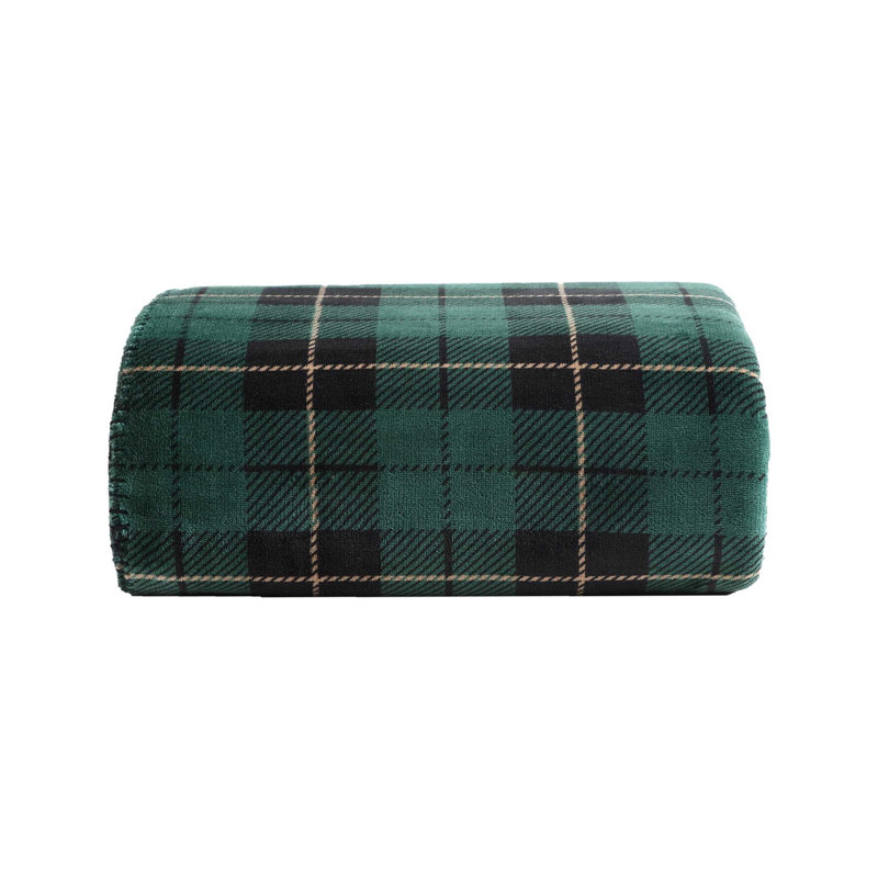 Eddie Bauer Ultra Soft Reversible Plush Fleece Throw Blanket, Green Plaid