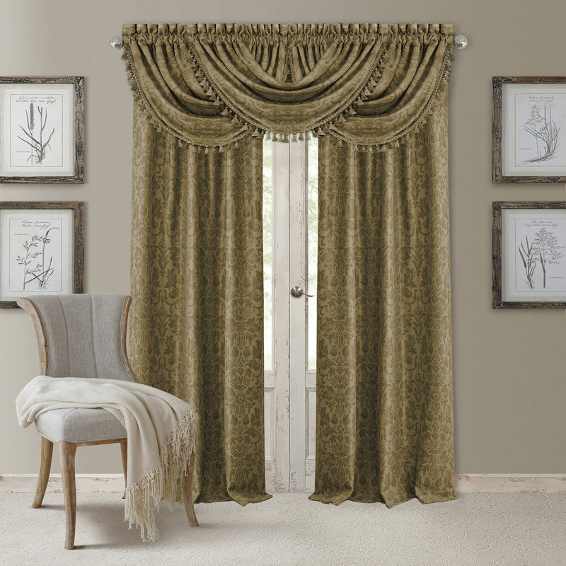 Antonia Sill Length Tassel Damask Waterfall Valance