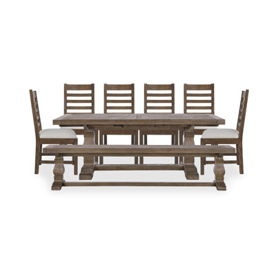 Ensemble de salle à manger extensible à double caisson en bois massif 8 pièces Kinston