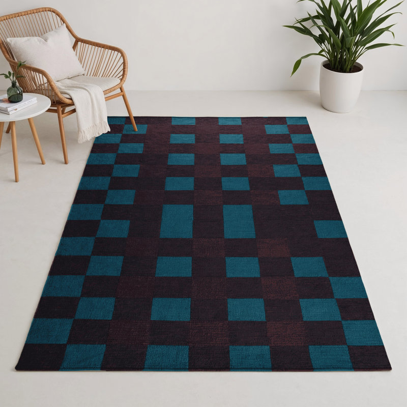 Tapis intérieur / extérieur mauve à carreaux, Rectangle 5 pi x 7 pi