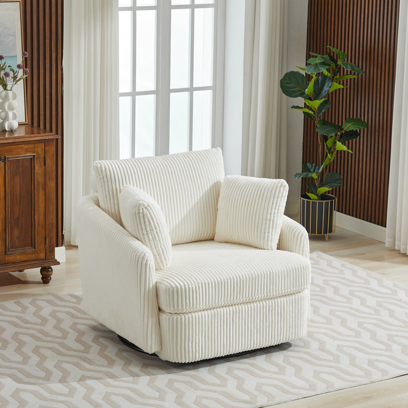Chaise pivotante rembourrée avec 2 coussins latéraux , Velours côtelé ivoire