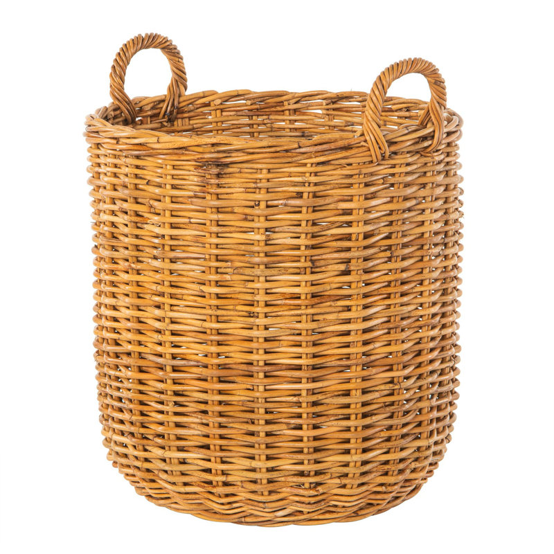 Lacak Round Rattan Decorative Storage Basket with Handles, Large, 74 qt
