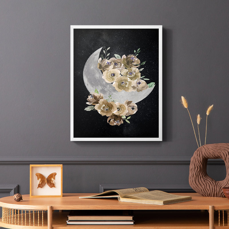 Reproduction encadrée de lune bohémienne - bois massif, Blanc, H 28 po x l 22 po