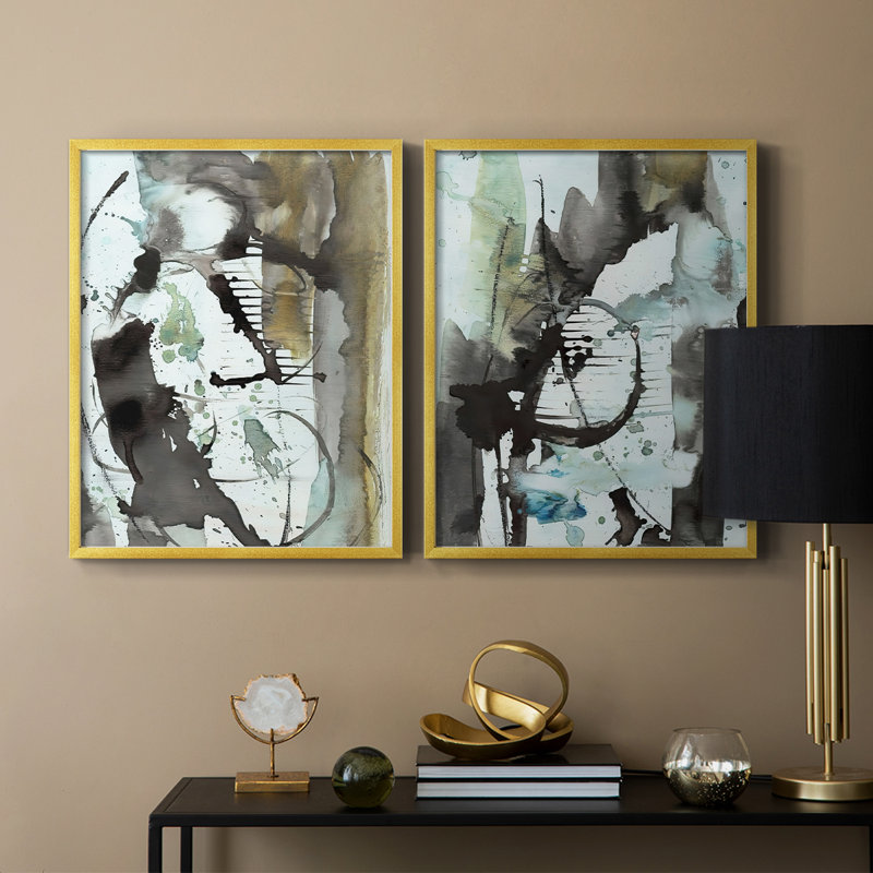 «Lyrical Abstract I», reproduction encadrée de qualité supérieure - prête à être accrochée - aucun clou requis - aucun clou requis