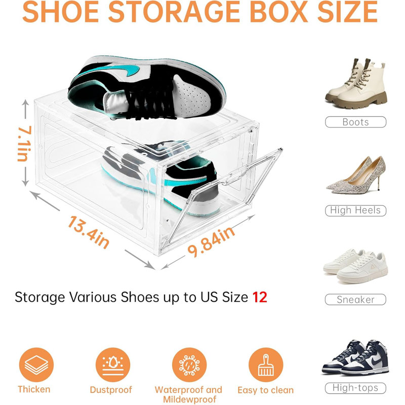 Boîte de rangement pour chaussures transparente empilable avec porte magnétique, organisateur de présentation transparent pour espadrilles, assemblage facile, plastique robuste, utilisation polyvalente