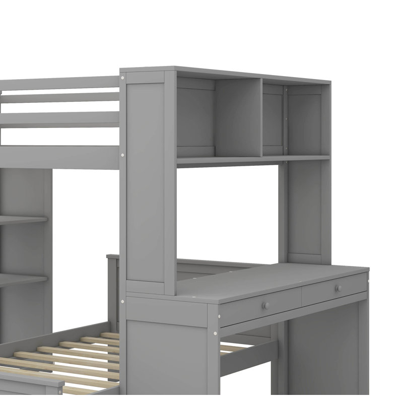 Eleonora Kids Full Over Twin Loft Bed with Drawers, Gray