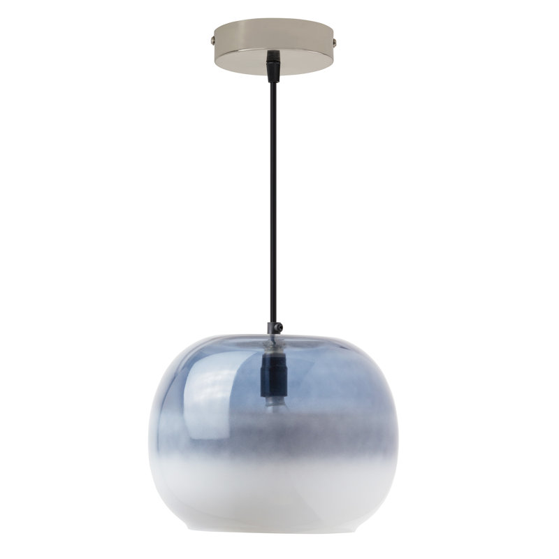 9.8"W Danielle Glam Globe Shade Pendant, Nickel, Blue