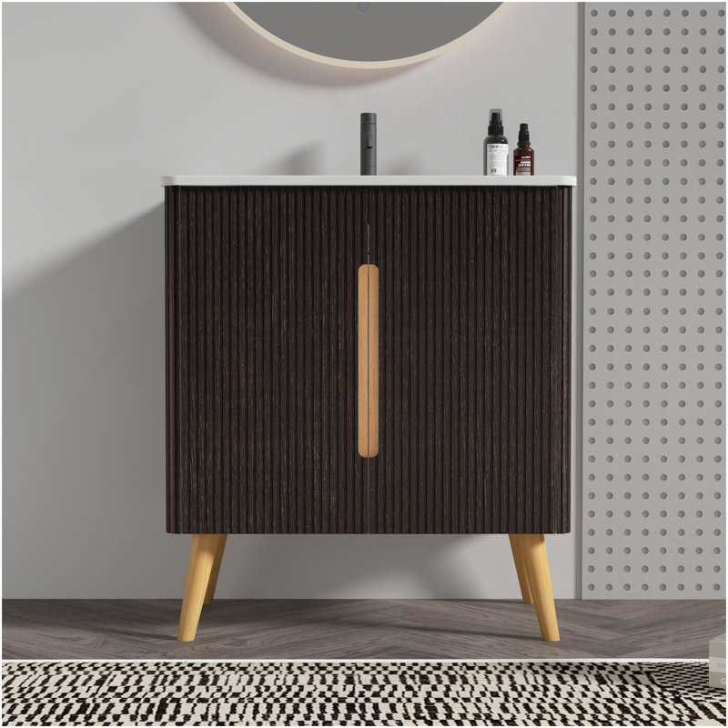 Options de meuble-lavabo brossé avec lavabo, armoire murale autoportante et murale pour salle de bain moderne, Noyer