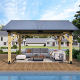 Outdoor Heavy Duty Wooden Gazebo with Galvanized Steel Hardtop Gazebo