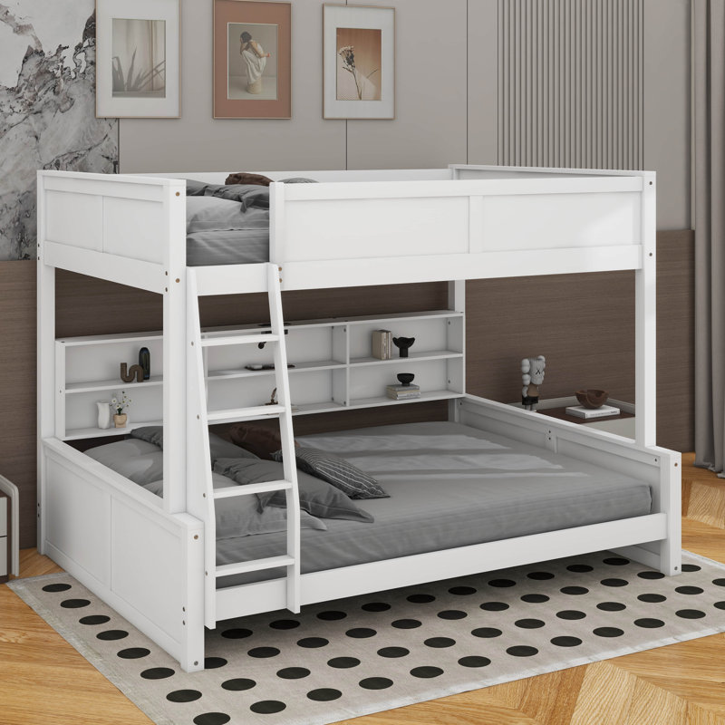 Bunk Bed With Storage Cabinets And USB Ports, Full XL Over Queen, Antique White