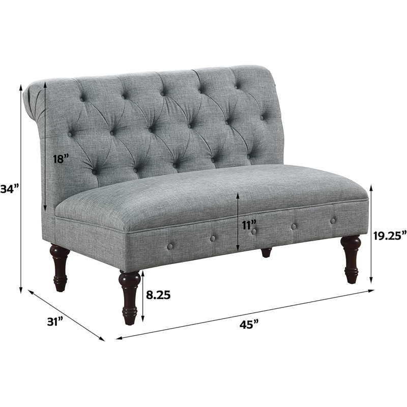 Upholstered Tufted Fine Polyester Chair Loveseat Sofa Bench with Armless Design Easy Assembly for Living Room Bedroom, Gray