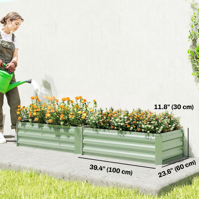 Ensemble de 2 lits de jardin surélevés, boîte à fleurs galvanisée, vert clair, Vert