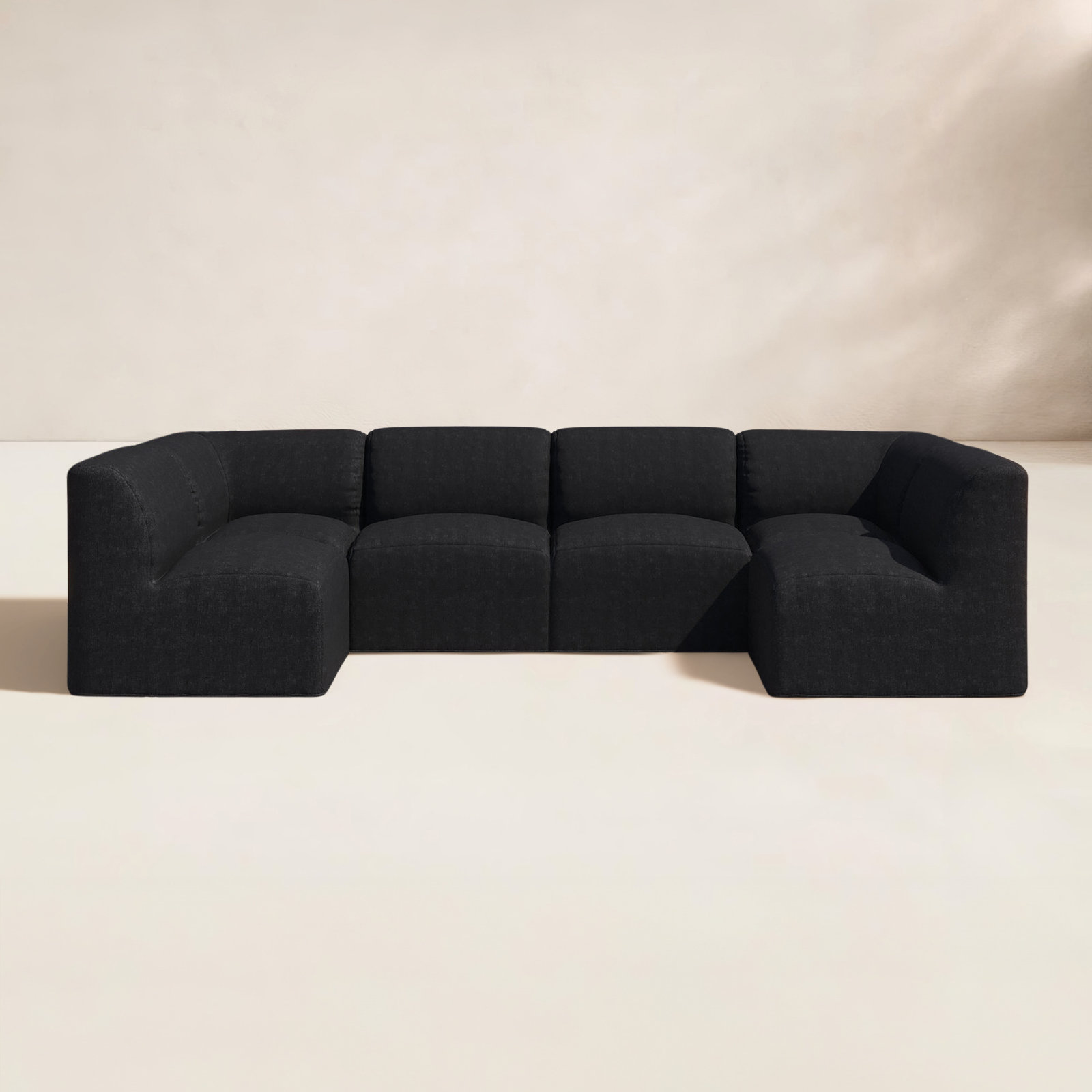 Praia 124" Sunbrella Outdoor U Sectional, Canvas Black Sunbrella® Canvas
