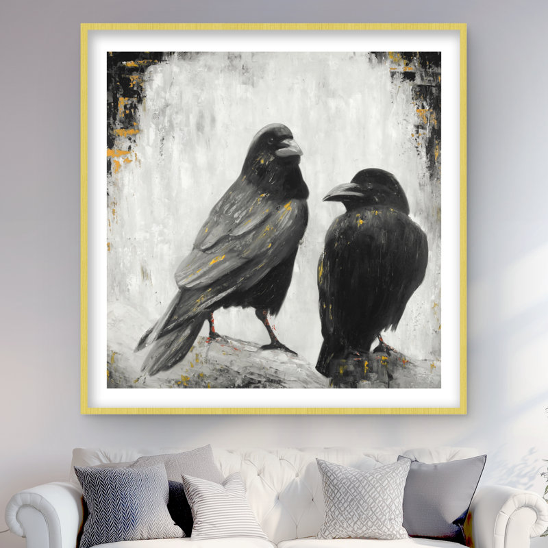 Two Crows Birds | Industrial Framed Matted Print for Decor