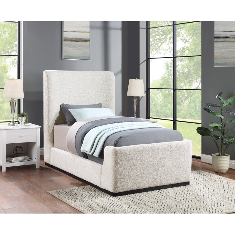 Oliver Boucle Fabric Queen Bed, Twin, Cream Boucle Fabric
