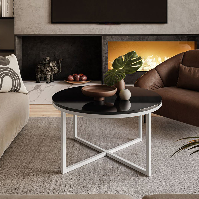 Elona Cross Legs Coffee Table, White, Black High Gloss