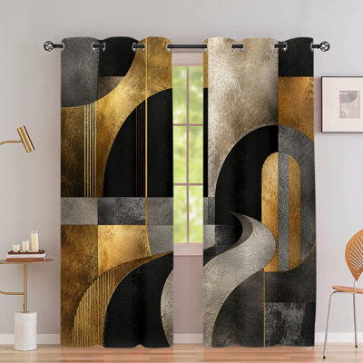 Rideaux occultants géométriques abstraits avec œillets de luxe 2 pièces, œillets à imprimé géométrique or noir de luxe moderne, isolation thermique, réduction du bruit et protection de la vie privée, rideaux obscurcissants pour la chambre à coucher, salon, décoration intérieure