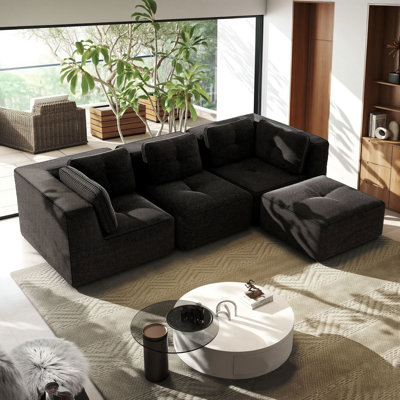Ensemble de canapé moderne et modulaire, revêtement en velours côtelé, très grand trois places, sièges spacieux, aucun assemblage requis, conception antidérapante, pour le salon