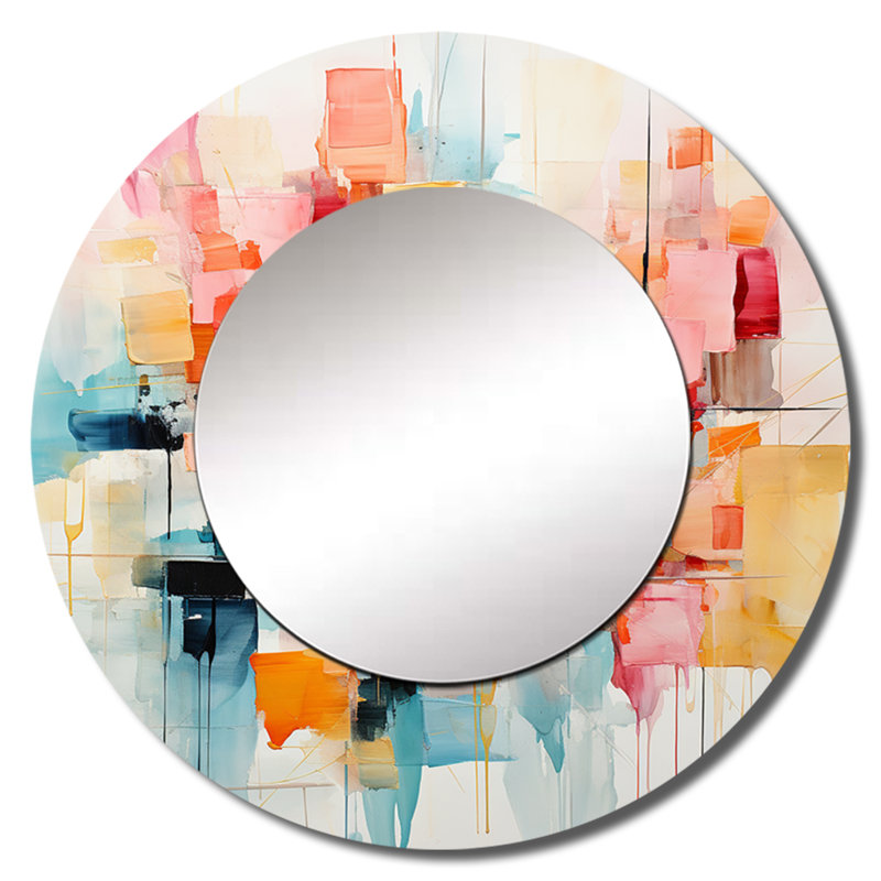 Radrrick Collage Rhythms I - miroir mural abstrait, miroir décoratif rond moderne, impression d'art en métal, 36 po x 36 po