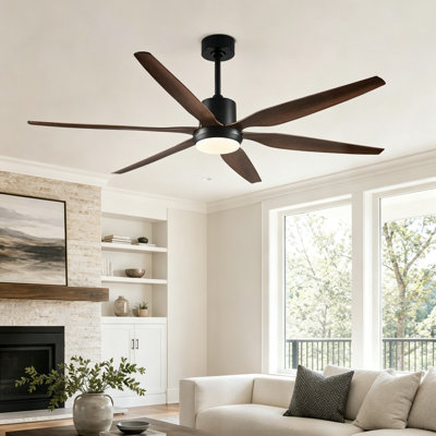 Ventilateur de plafond 54 po 6 pales moderne avec lumière DEL à intensité variable, 3 tiges, deux tiges verticales et télécommande