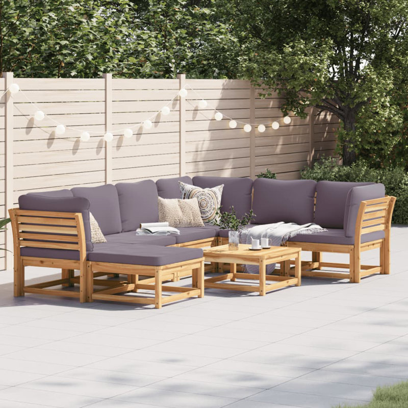  Ensemble de salon de jardin modulaire gris foncé en bois d'acacia massif