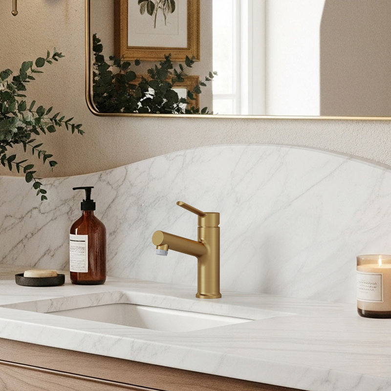 Single Hole Pull-Out Bathroom Faucet, Metal 2-Function Sprayer Bathroom Sink Faucet with Drain Assembly, Brushed Gold