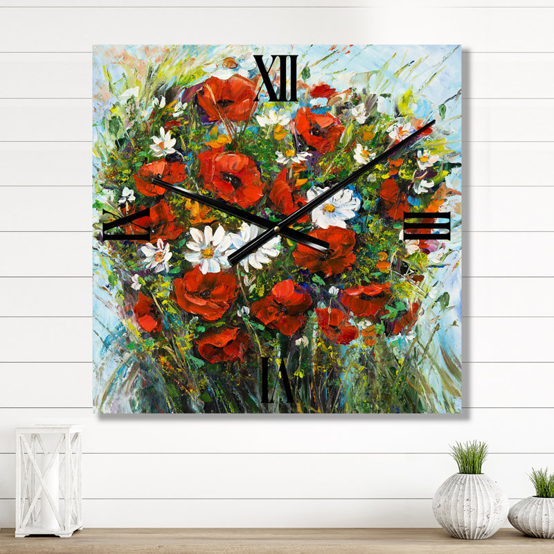 Bouquet de fleurs sauvages rouges et blanches - Horloge murale traditionnelle, Grand