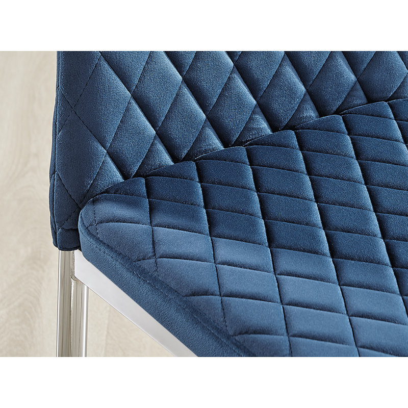 Keensburg Luxury Velvet Modern Tall Back Dining Chairs with Metal Legs & Diamond Stitching, Silver, Navy, 4