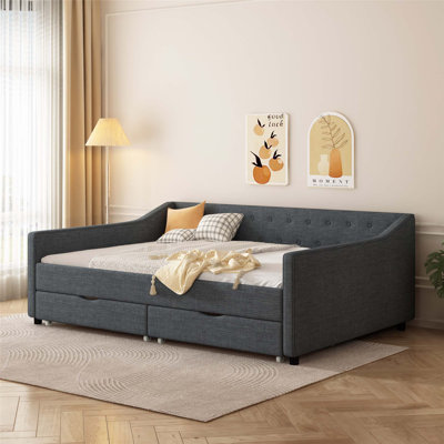 Full Size Multifunctional Daybed with Trundle, Storage Shelves, and Integrated Study Desk for Space-Smart Living.