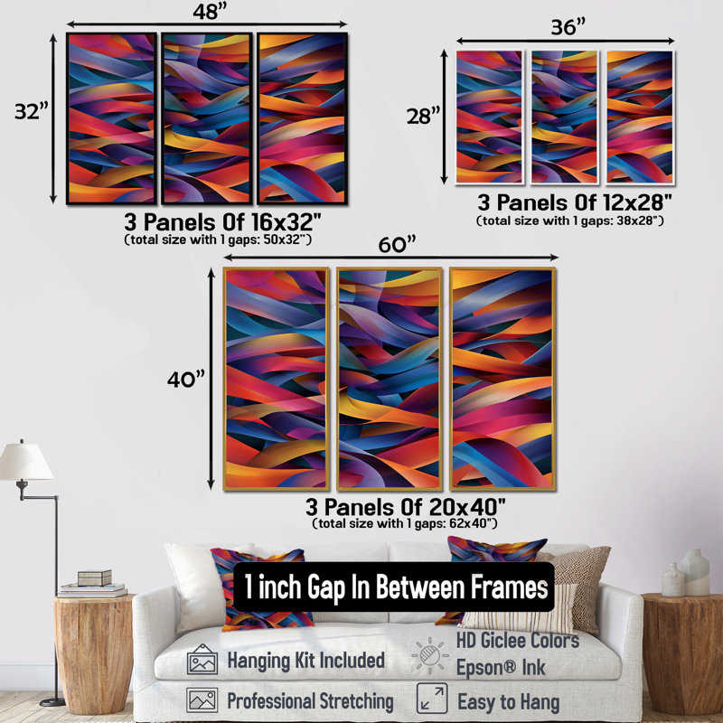Ensemble d'art mural Creigh - Waves, Encadrement argenté, H 40 po x l 60 po x P 1 po