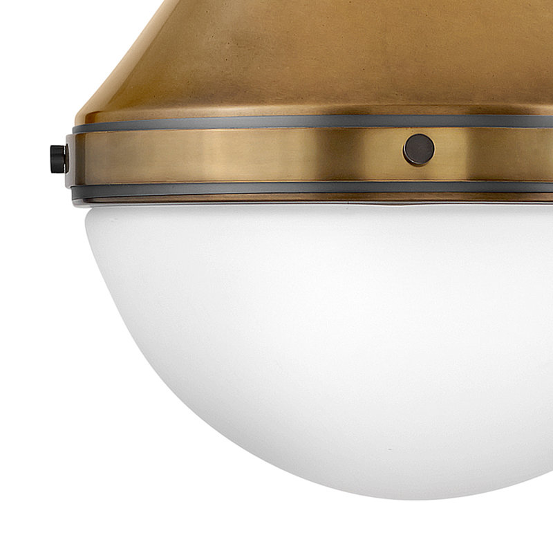 Oliver Adjustable Pendant Light w/ Etched Opal Glass, Heritage Brass, 21.25" H x 14.25" W x 14.25" D