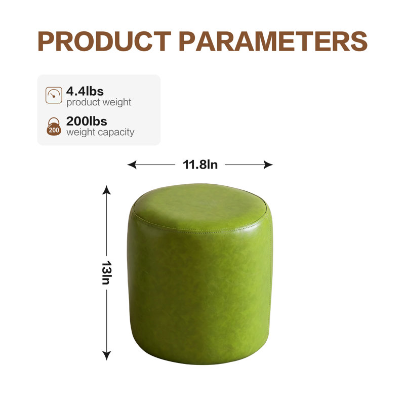 11.8? Small Round Faux Leather Upholstered Ottoman, Lime Green