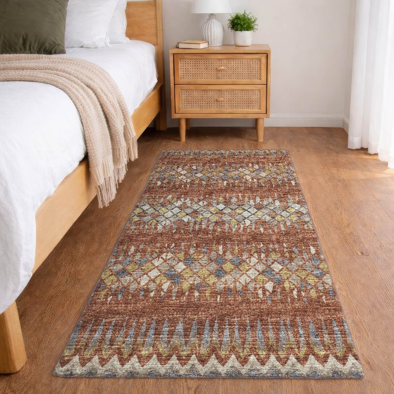 Premium Machine Washable Dream Shag Chevron Rug, 2'3" x 7'6" Runner, Spice