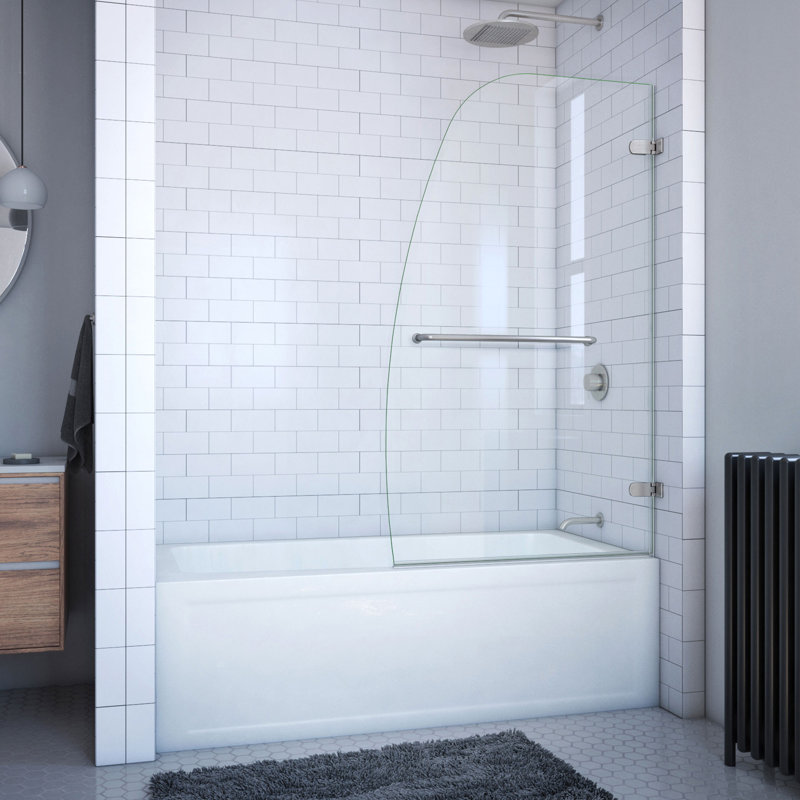 Aqua Uno 34.31" W x 58" H Pivot Frameless Tub Door, Brushed Nickel